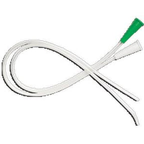 Sterile medical catheter with green funnel-shaped tip for home healthcare use