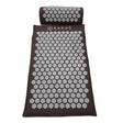 Brown acupressure mat and pillow set with white hexagonal spikes for pain relief