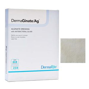 DermaGinate/Ag alginate dressing with antibacterial silver packaging and sample pad