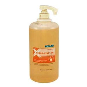 Large bottle of Ecolab Scrub-Stat 2% antimicrobial hand soap with pump dispenser