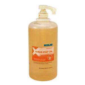 Large bottle of Ecolab Scrub-Stat 2% antimicrobial hand soap with pump dispenser