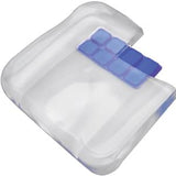 Clear medical seat cushion with blue gel support pads for pressure relief