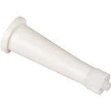 white medical tube attachment with flared base and threaded end on white background