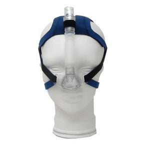 CPAP nasal mask with headgear on mannequin, sleep apnea therapy medical device
