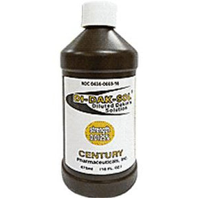 Diluted Clorox solution bottle for medical use, brown plastic container, clear label