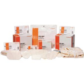 Assorted sterile medical dressings and wound care supplies in packaging, group arrangement