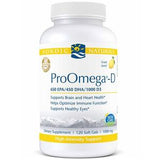 Nordic Naturals ProOmega-D dietary supplement bottle with 120 soft gels, omega-3 and vitamin D3 support