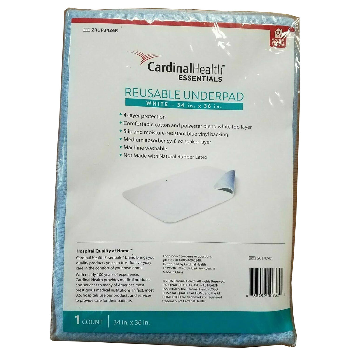 Cardinal Health Essentials Reusable Underpad 34" X 36"