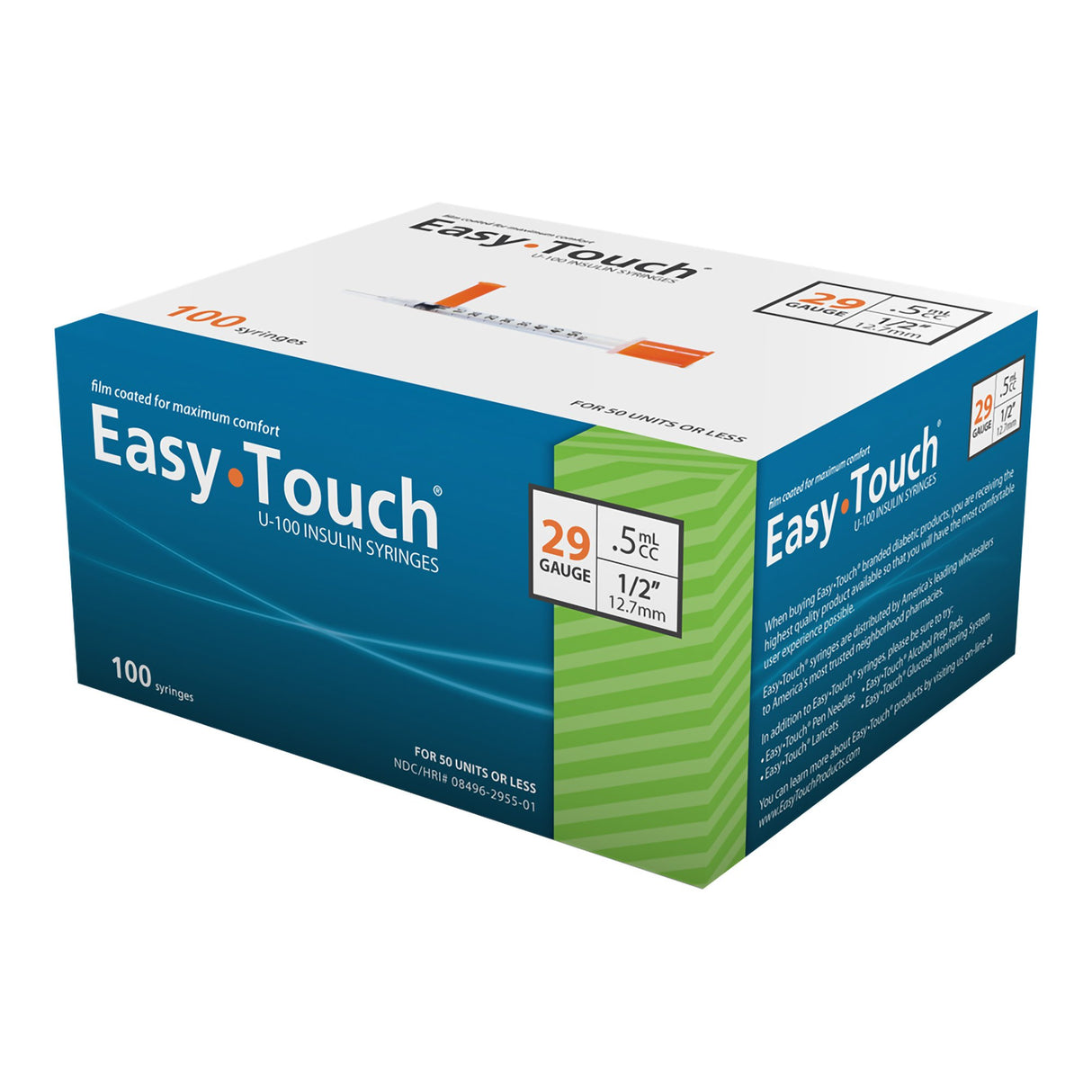 Easy Touch Insulin Syringe 29g X 1/2", 0.5 Ml, (100 Count)