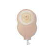 Beige one-piece drainable ostomy pouch with skin barrier on white background