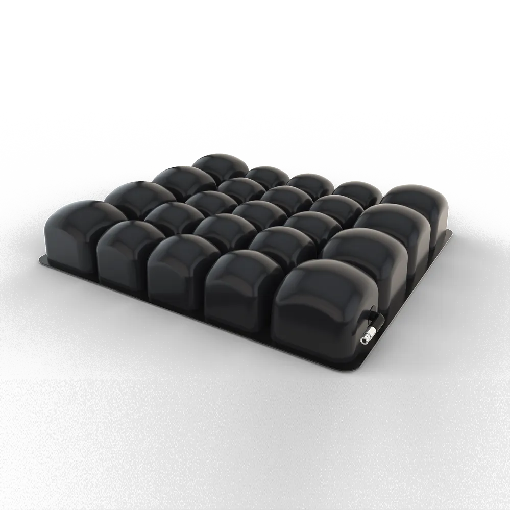 Black medical air cushion with interconnected inflated cells for pressure relief
