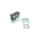 Box of bordered foam dressings with individual sterile dressing and package