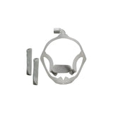 Adjustable CPAP nasal mask frame with two soft foam headgear pads on white background