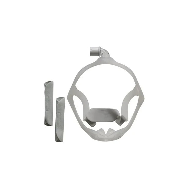 CPAP mask headgear frame and straps for sleep apnea therapy on white background