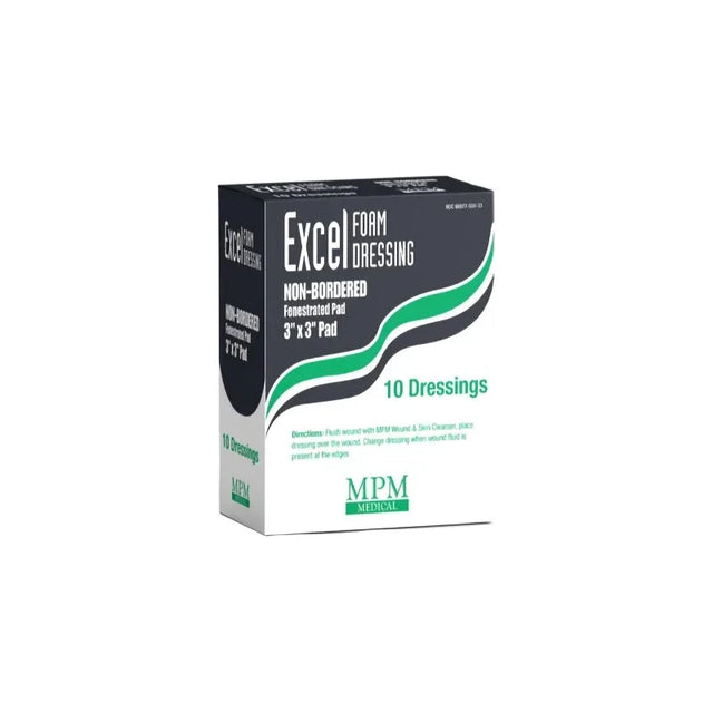 Box of Excel foam dressings 3x3 inch non-bordered pads, medical wound care supplies