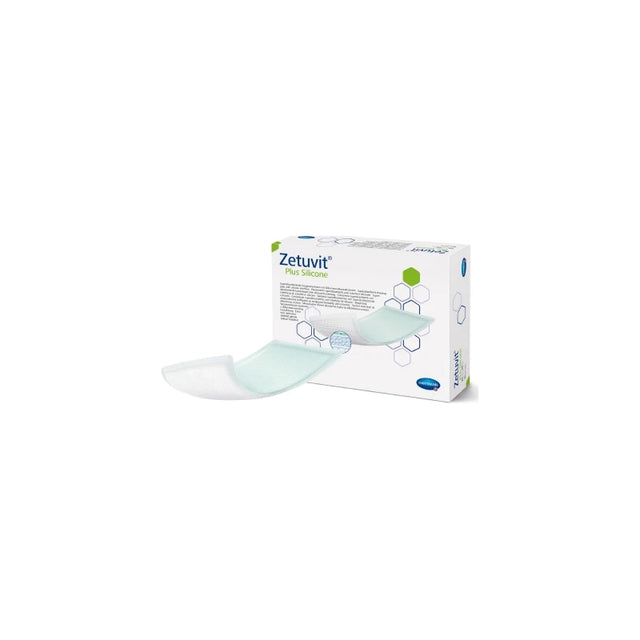 Zetuvit Plus Silicone medical wound dressing pad and retail box on white background
