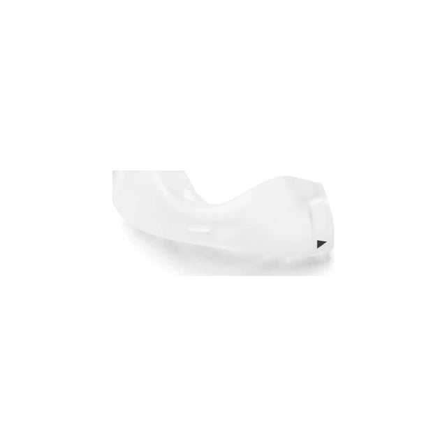 Clear plastic medical mouthpiece or oral airway on white background