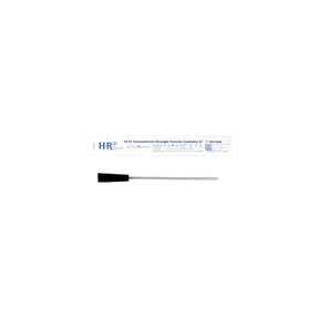 10 Fr intermittent straight female catheter with black grip, sterile packaging, medical supply