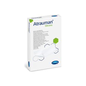 Atrauman Silicone wound contact layer box for gentle wound care, medical supply packaging.