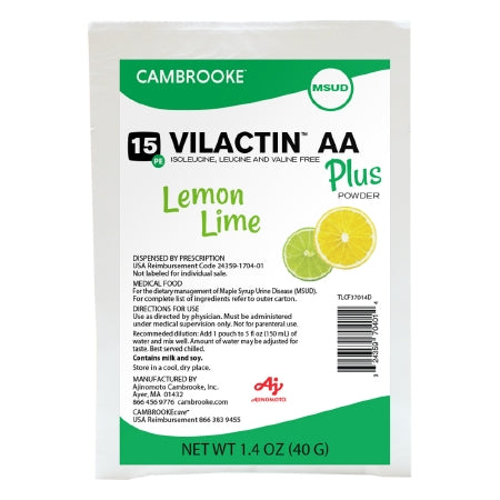 Vilactin AA Plus Lemon Lime powder packet, medical nutritional supplement, 40g