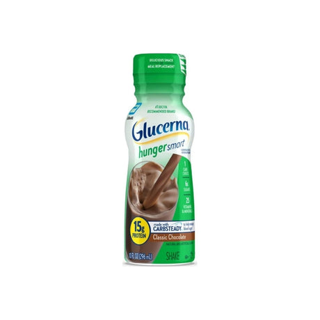 Glucerna Hunger Smart Classic Chocolate meal replacement shake bottle, 10 fl oz, front view