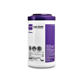 Super Sani-Cloth germicidal disposable wipes canister with purple lid, medical disinfectant