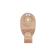 Beige ostomy pouch with adhesive barrier and closure tab for medical supply needs