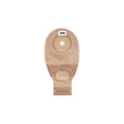 Beige ostomy pouch with adhesive barrier and closure, medical supply for stoma care