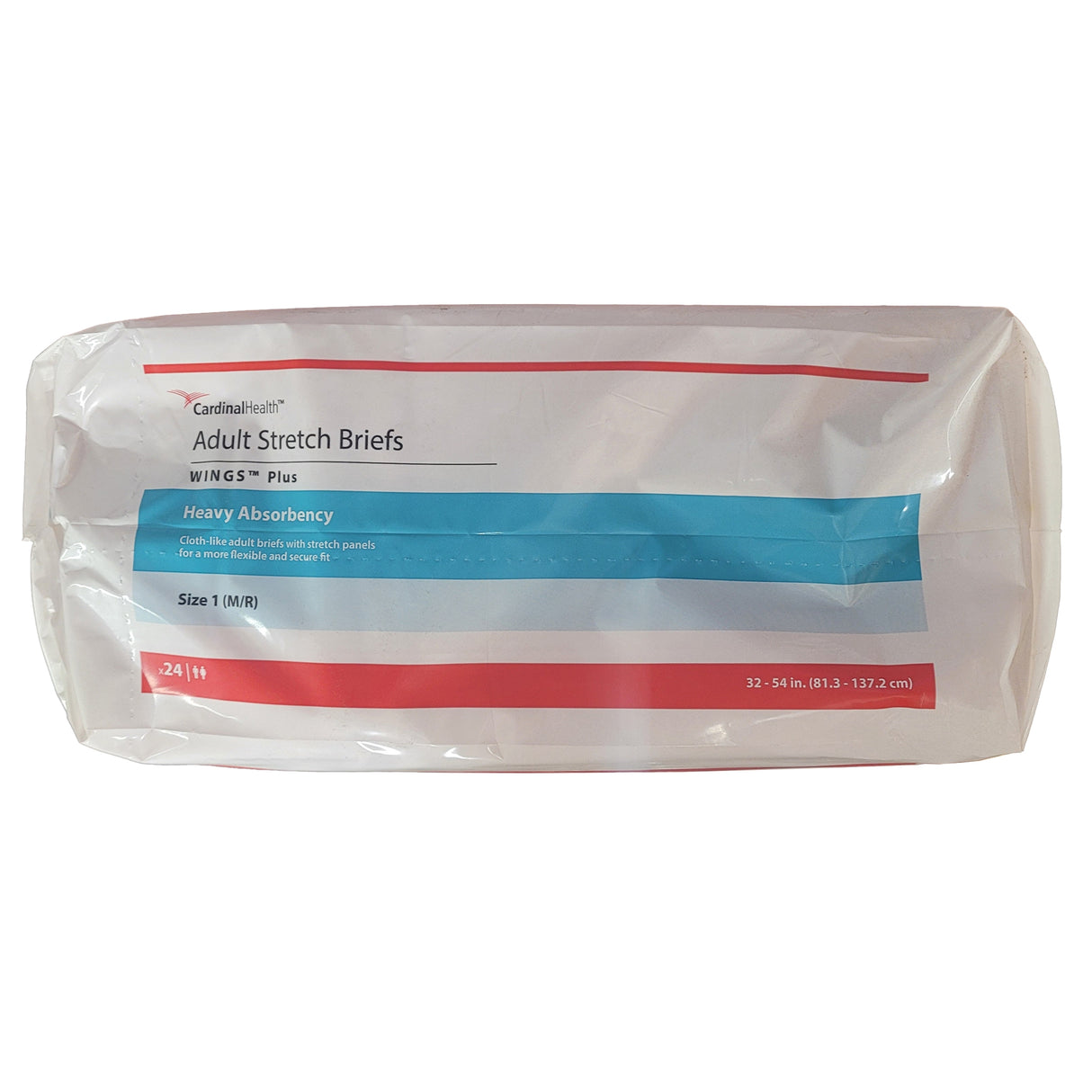 Adult Stretch Brief, Wings Plus - Heavy Absorbency, Size 1 (m/r) - Waist Size 32" - 54"