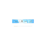 Sterile medical catheter and blue packaging on white background