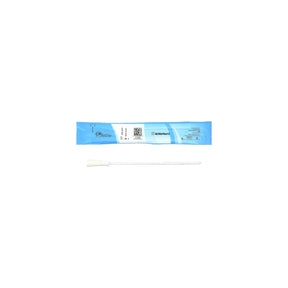 Sterile medical catheter and blue packaging on white background