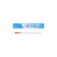 Sterile intermittent catheter with orange connector and blue packaging for medical use