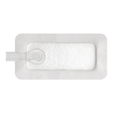 Rectangular adhesive medical patch with attached strip for secure placement