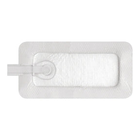 Rectangular adhesive medical patch with attached strip for secure placement