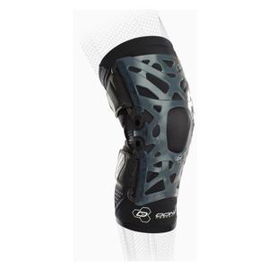 Lightweight medical knee brace with support hinges on a transparent mannequin leg