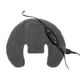 Gray electric heating pad with attached controller for neck and shoulder pain relief