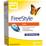 Box of FreeStyle Lite blood glucose monitoring system with meter and butterfly, not for retail sale
