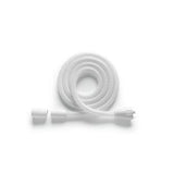 White coiled CPAP hose for medical respiratory equipment on plain background
