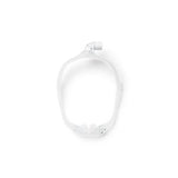 Minimal nasal CPAP mask frame with soft silicon cushion, viewed from above on white background