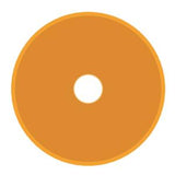 Round orange medical adhesive barrier with central opening on white background