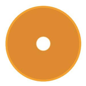 Round orange medical adhesive barrier with central opening on white background
