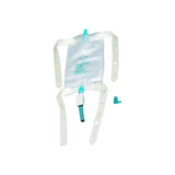Medical leg drainage bag with adjustable straps and green tubing for home care use