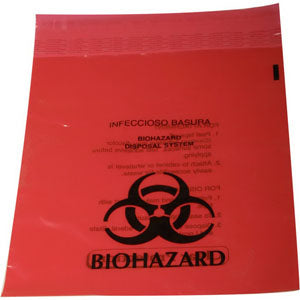 Biohazard Liners, Red With Ziplock, 12" X 12"