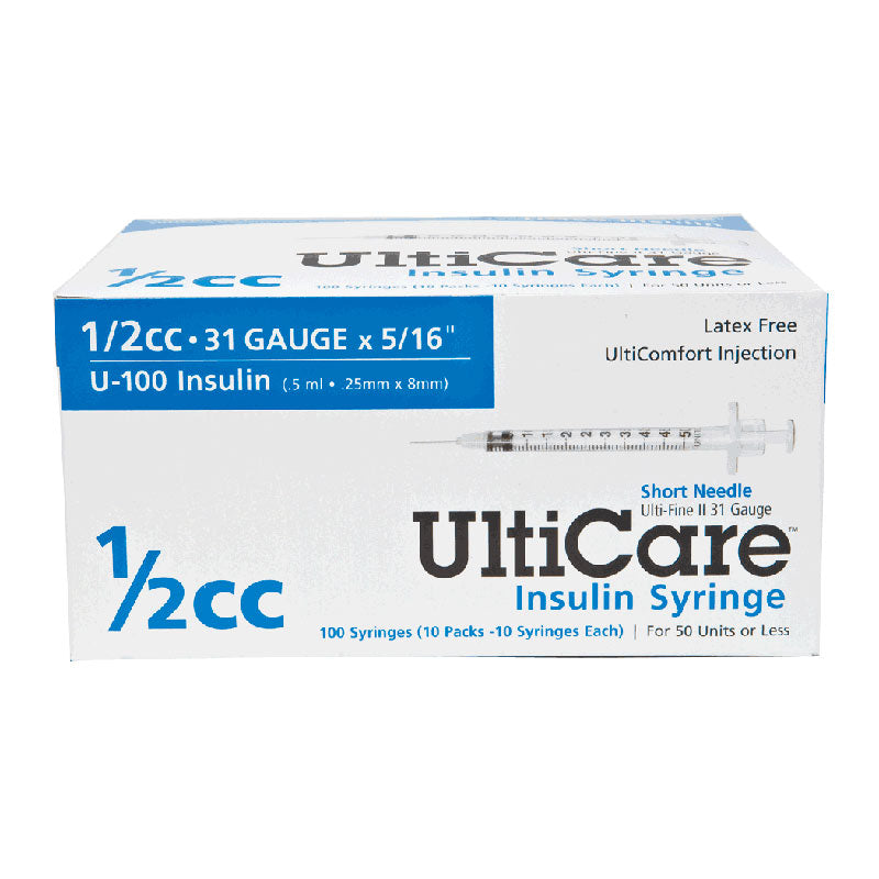 Short Needle Insulin Syringe 31g X 5/16", 1/2 Ml (100 Count)