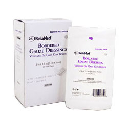 Reliamed Sterile Bordered Gauze Dressing, 2" X 3-1/2", Pad Size 3/4" X 2"