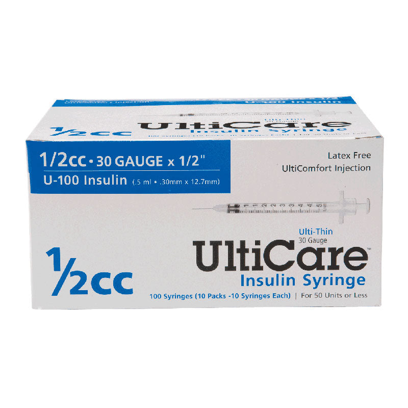 Ulticare Insulin Syringe 30g X 1/2", 1/2 Ml (100 Count)