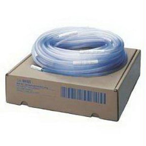 Coiled clear medical tubing on a cardboard box, home medical supply delivery