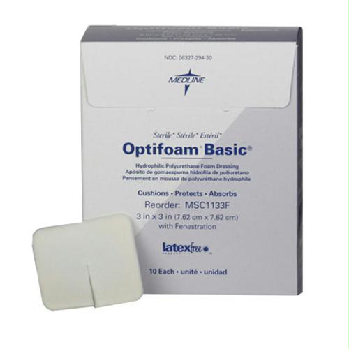 Optifoam Basic Polyurethane Foam Dressing With Fenestration, 3" X 3"