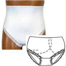 Options Ladies' Brief With Open Crotch And Built-in Barrier/support, White, Left-side Stoma, Medium 6-7, Hips 37" - 41"