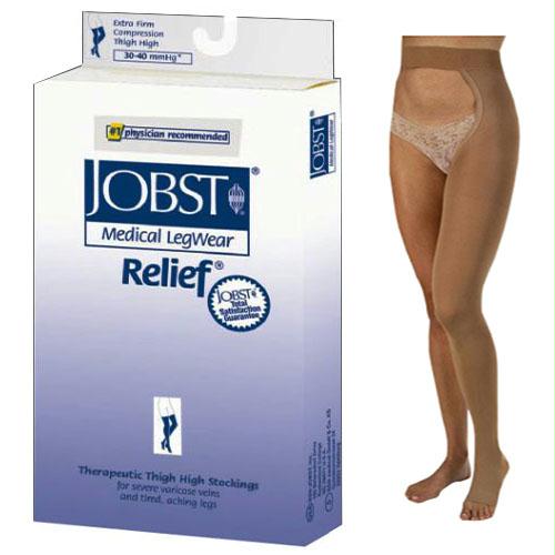 Relief Chap Style Compression Stockings, 30-40, Small, Open, Left Leg, Beige